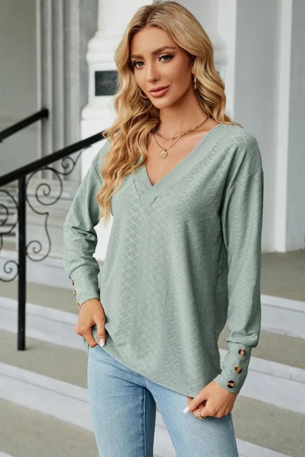 V-Neck Lantern Sleeve T-Shirt - Image 26
