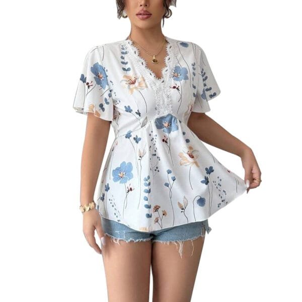 Top with lace V-neck shirt