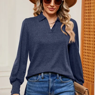 Collar loose brushed T-shirt