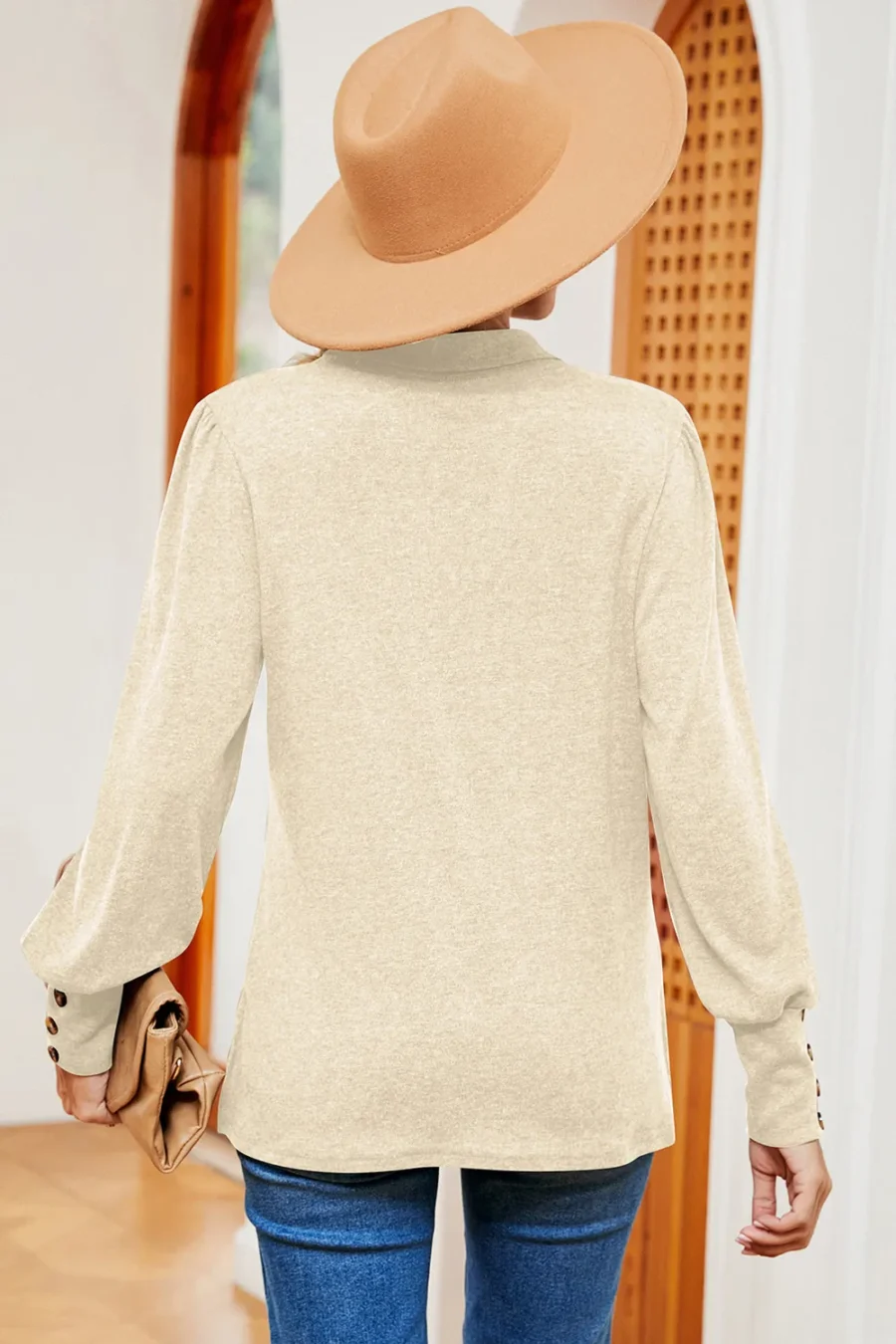 Collar loose brushed T-shirt - Image 12