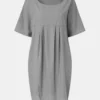 Cotton-linen pleated pocket dress for women - detail 4
