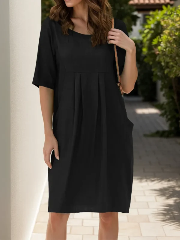 Cotton and linen pleated pocket dress - Image 14