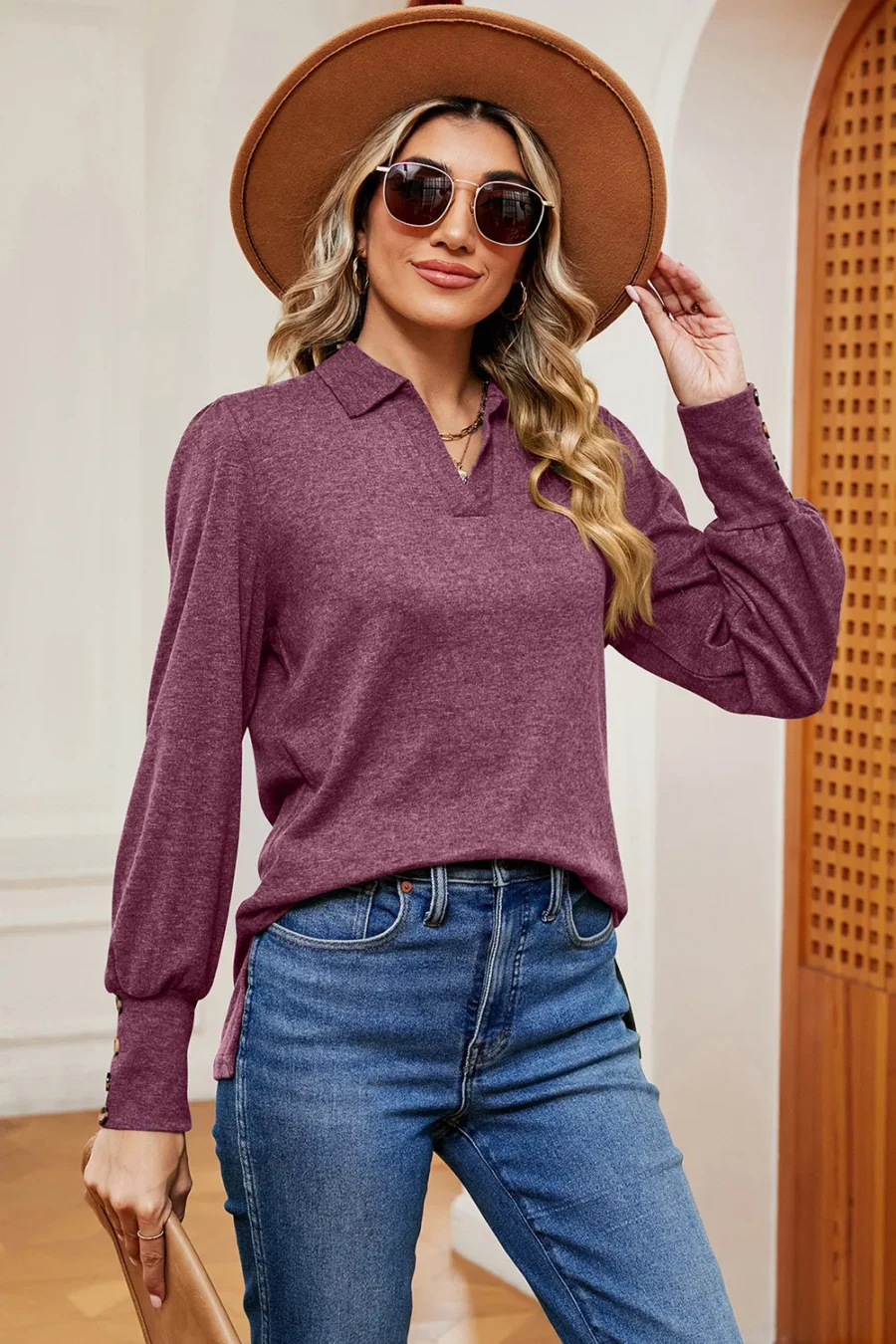 Collar loose brushed T-shirt - Image 14