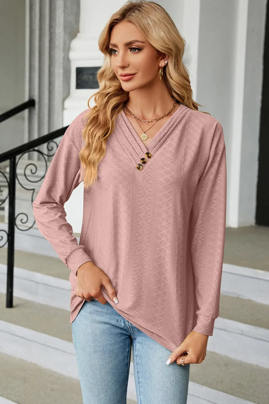 V-Neck Long Sleeves T-Shirt - Image 19