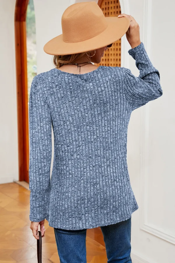 Square collar brushed button loose T-shirt - Image 6