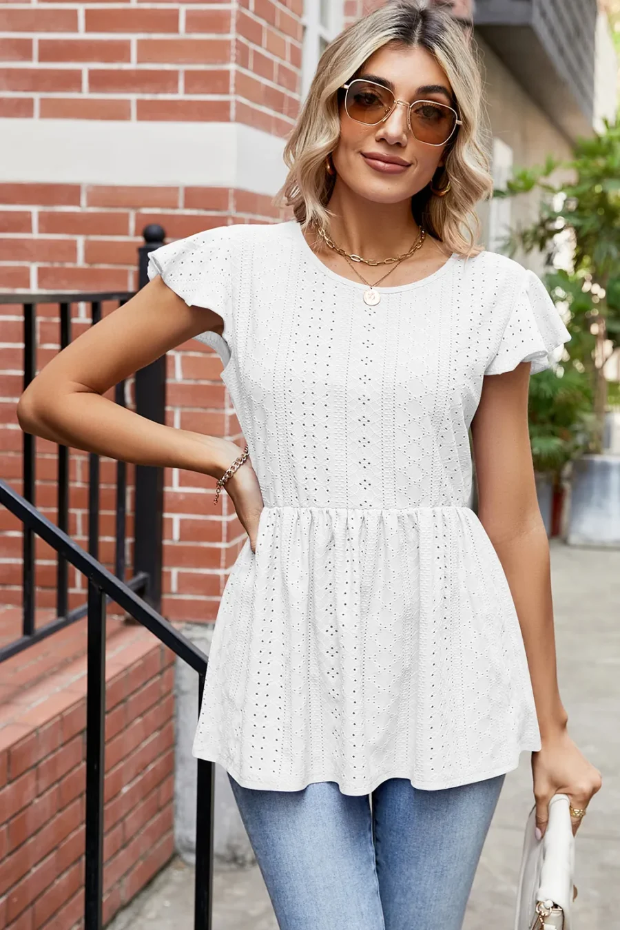 Round Neck Peplum T-Shirt - Image 11