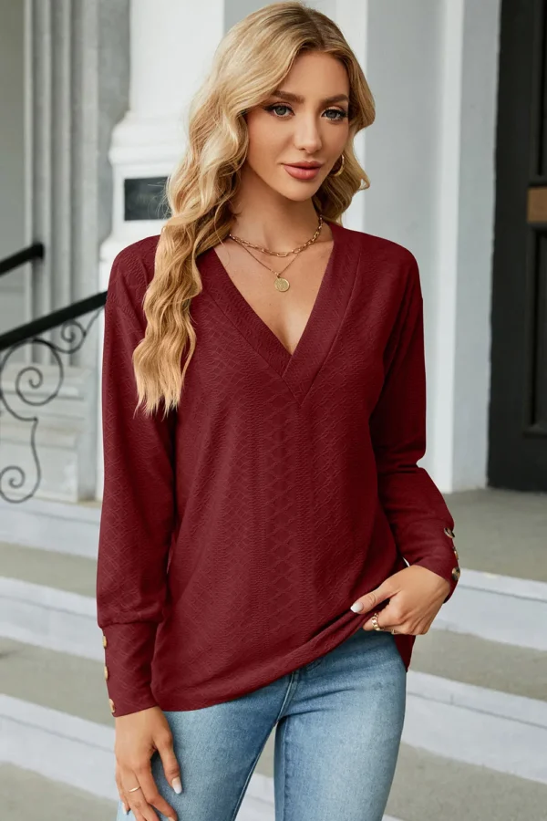 V-Neck Lantern Sleeve T-Shirt - Image 9