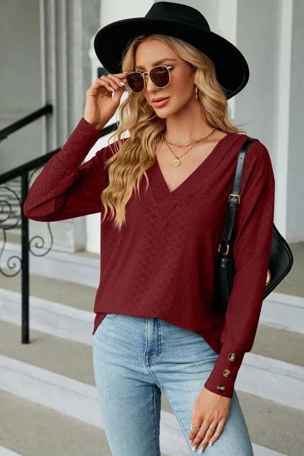 V-Neck Lantern Sleeve T-Shirt - Image 11