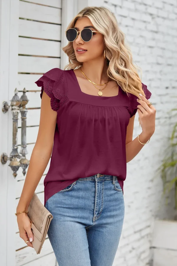 Square collar petal T-shirt top - Image 21