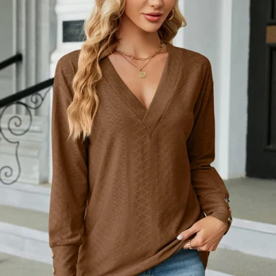 V-Neck Lantern Sleeve T-Shirt