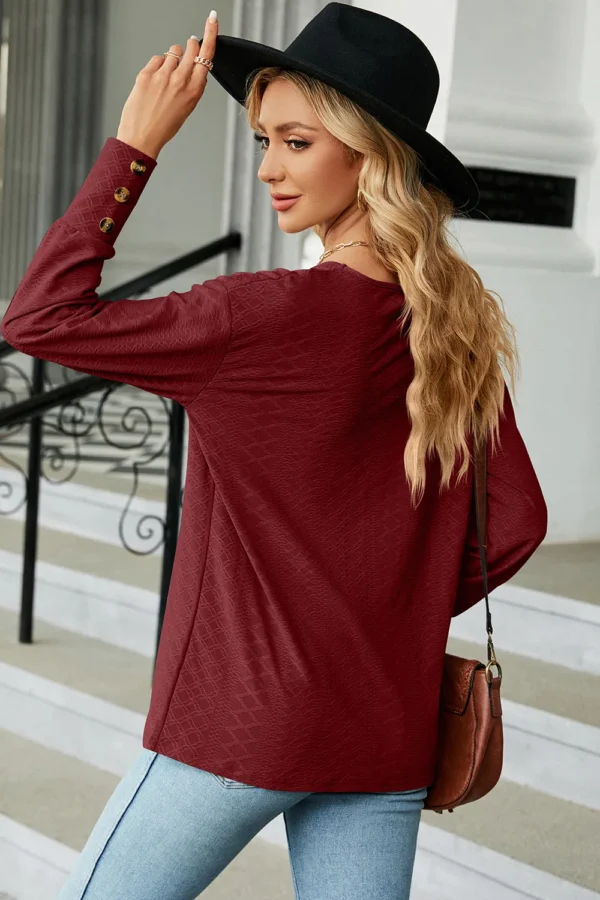 V-Neck Lantern Sleeve T-Shirt - Image 12