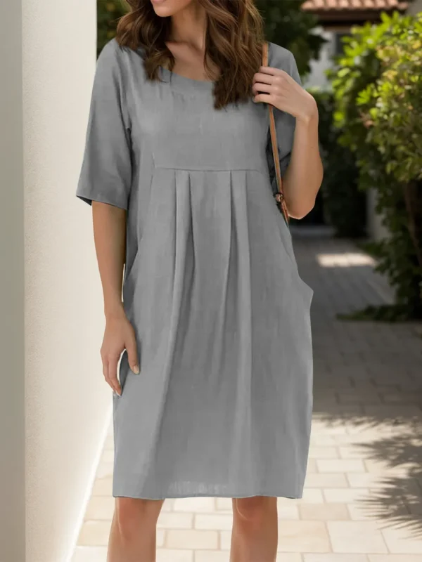 Cotton and linen pleated pocket dress - Image 6