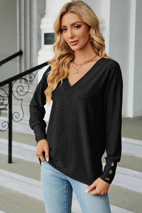 V-Neck Lantern Sleeve T-Shirt - Image 5