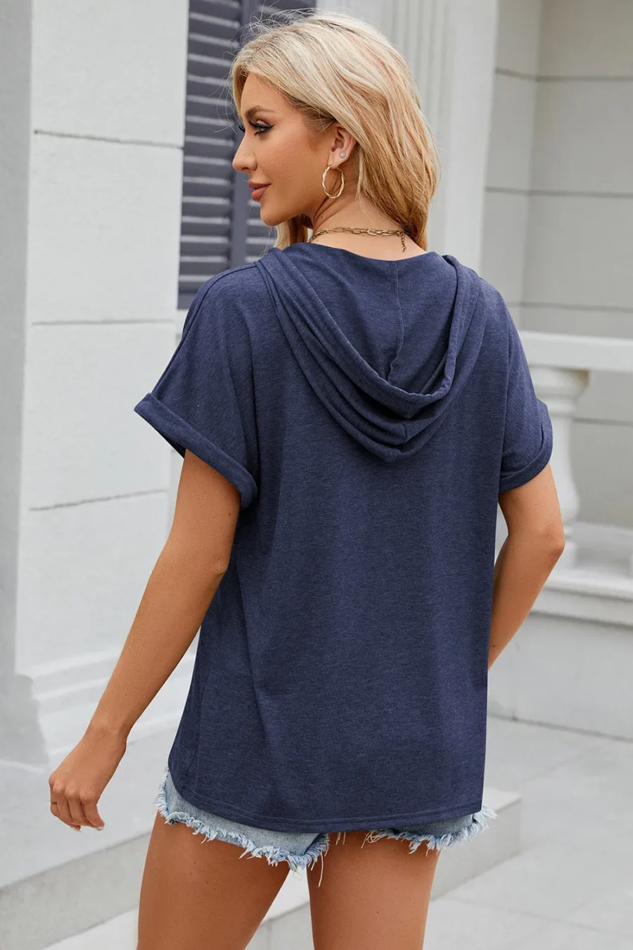 hooded button loose T-shirt - Image 20