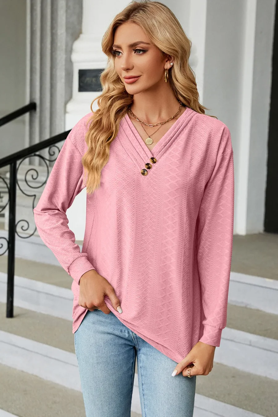 V-Neck Long Sleeves T-Shirt - Image 8