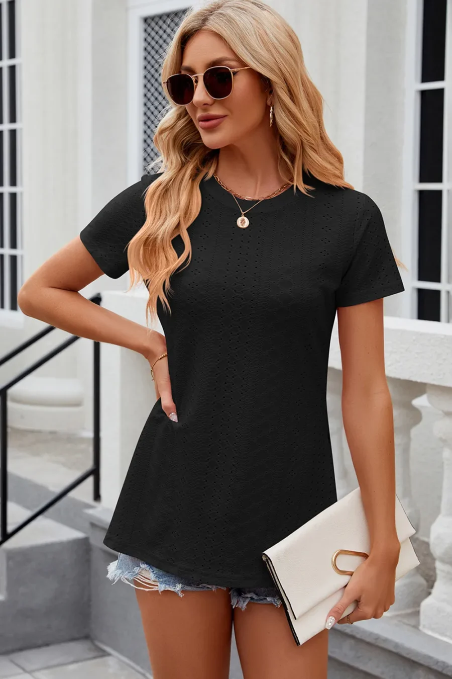 Round neck loose slit T-shirt - Image 15