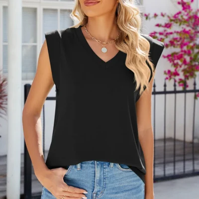 V-neck loose sleeveless T-shirt