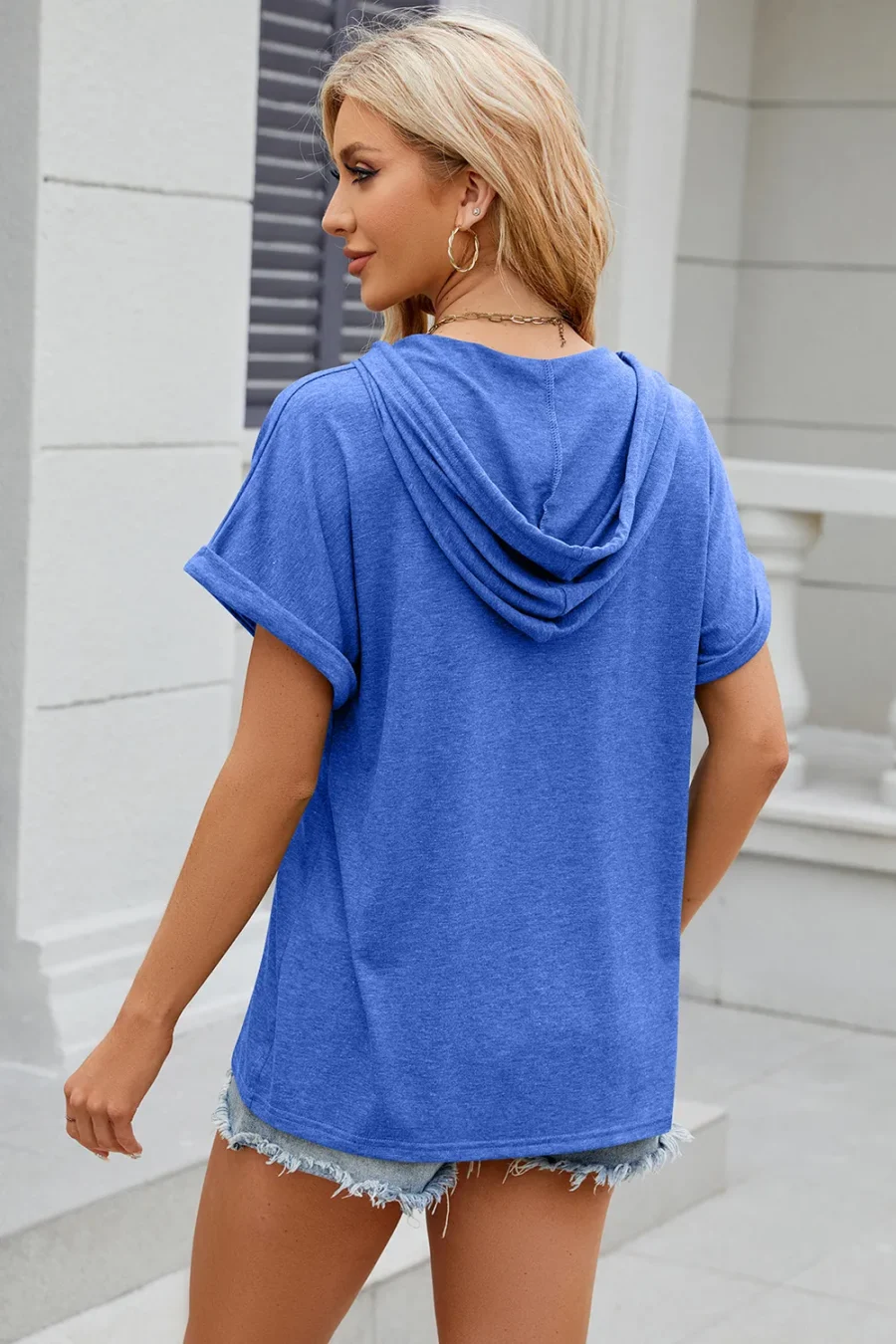 hooded button loose T-shirt - Image 12