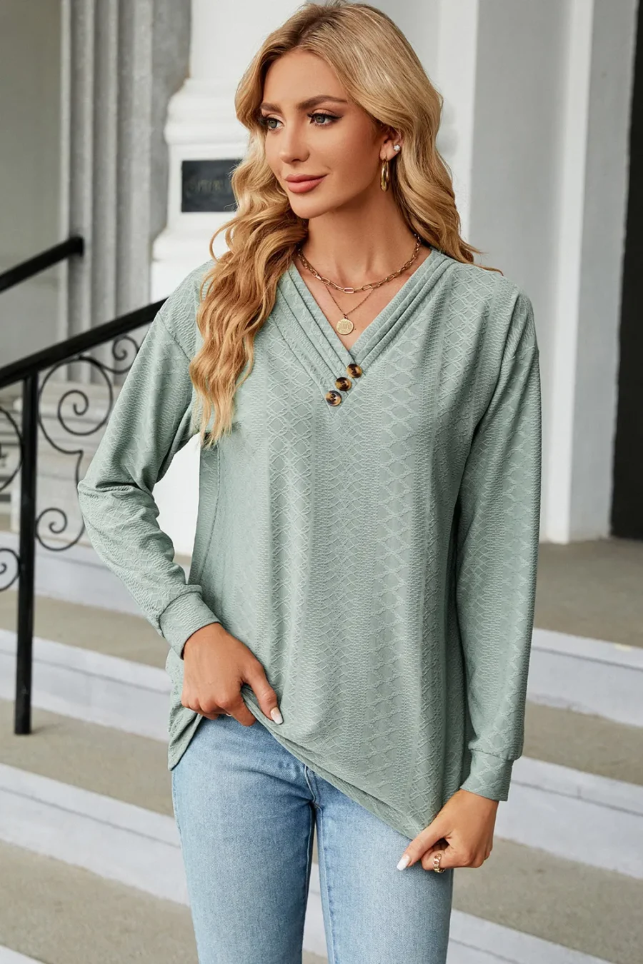 V-Neck Long Sleeves T-Shirt - Image 22