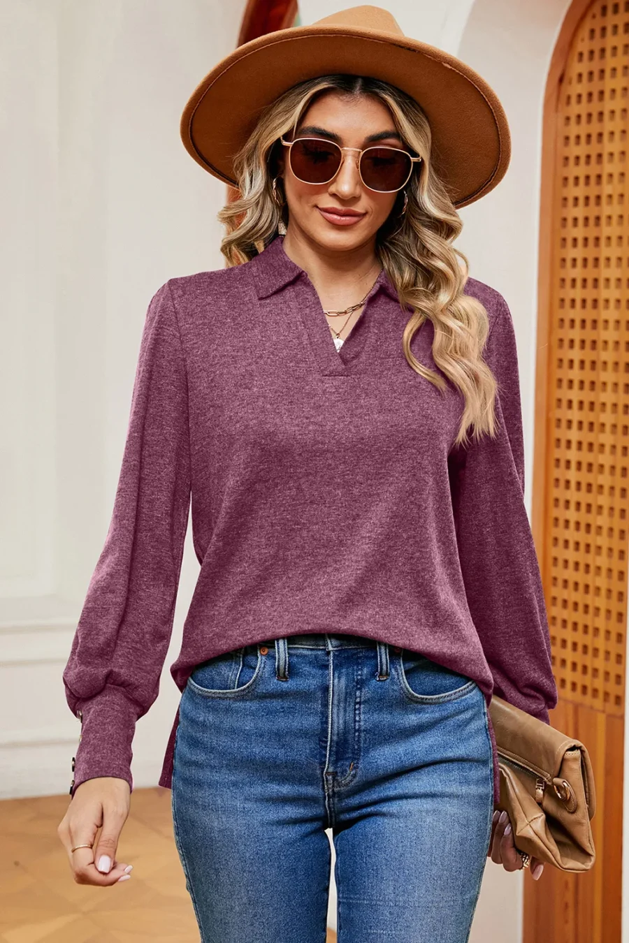 Collar loose brushed T-shirt - Image 13