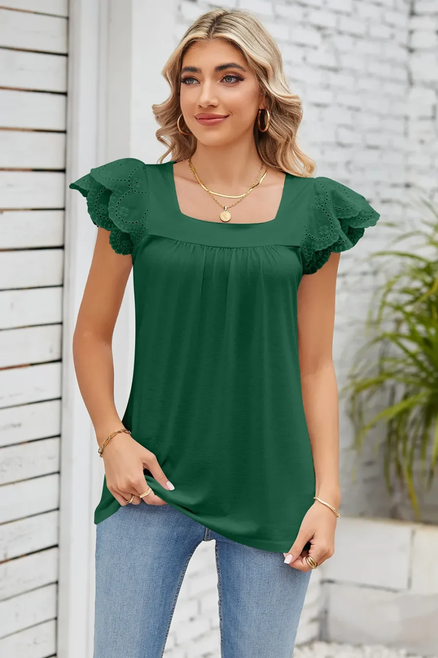 Square collar petal T-shirt top - Image 5