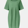 Cotton-linen pleated pocket dress for women - detail 8