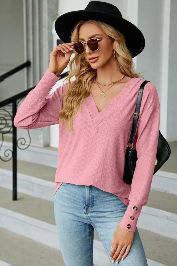 V-Neck Lantern Sleeve T-Shirt - Image 19