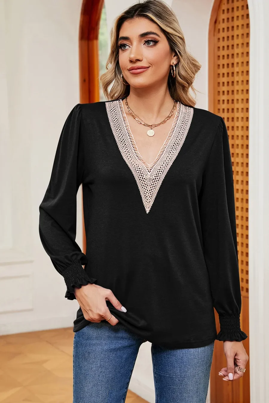 lace patchwork loose T-shirt - Image 3