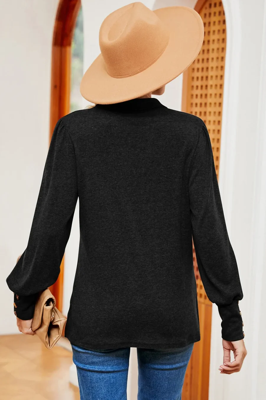 Collar loose brushed T-shirt - Image 6