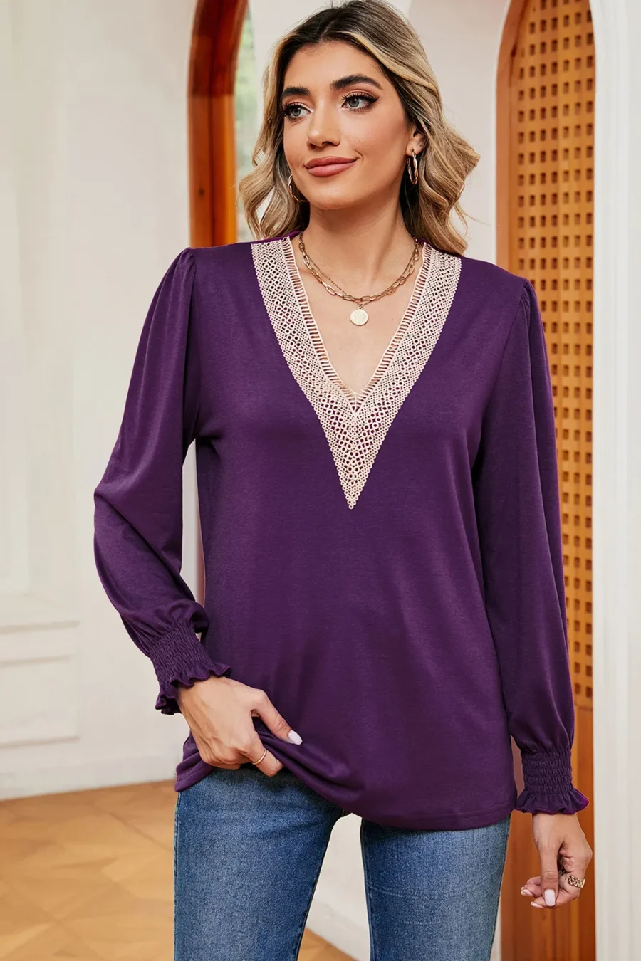 lace patchwork loose T-shirt - Image 19