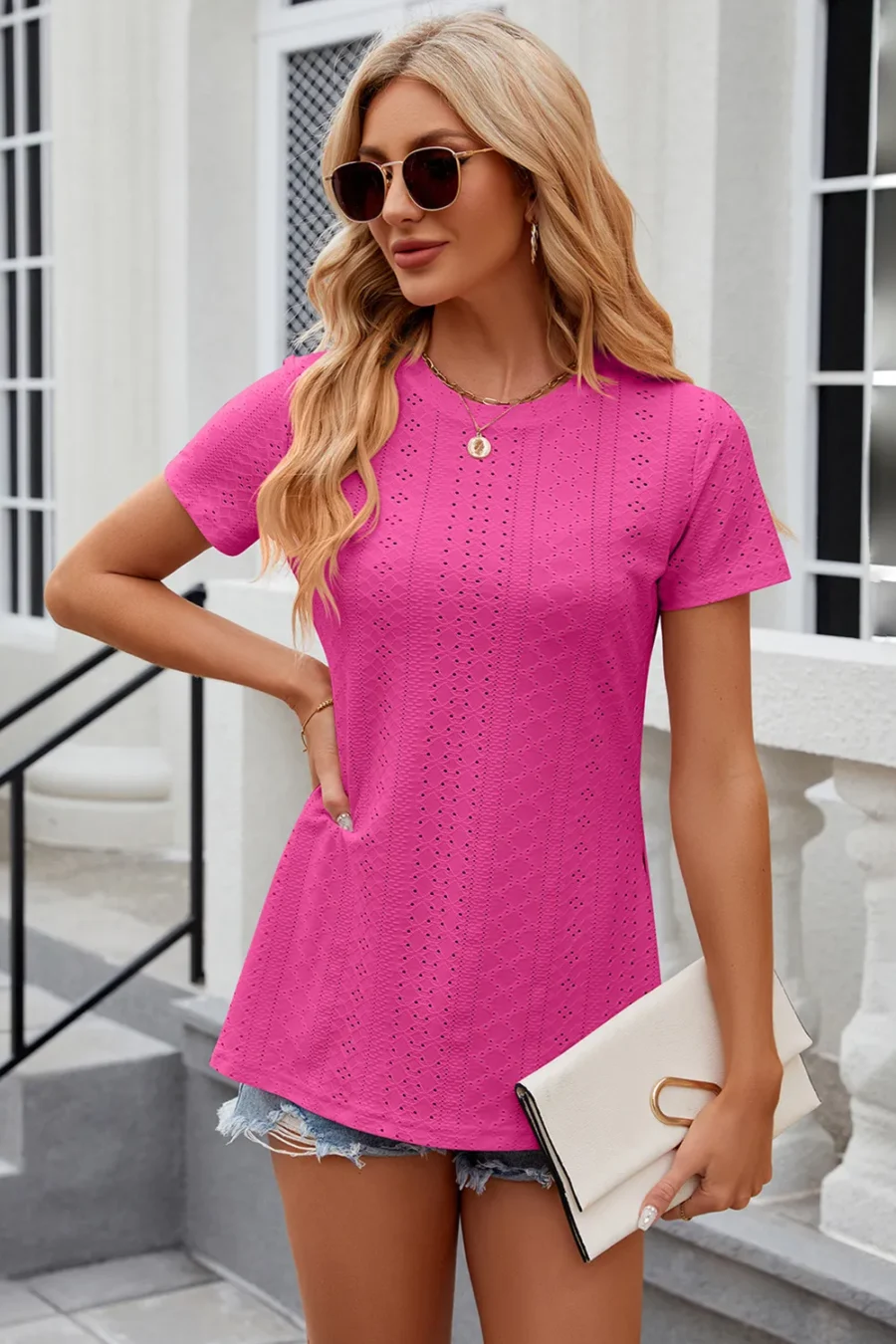 Round neck loose slit T-shirt - Image 6