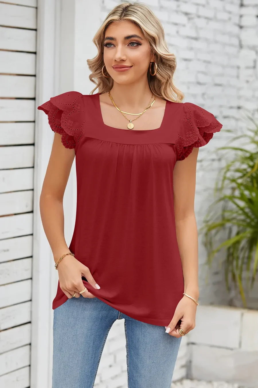 Square collar petal T-shirt top - Image 9