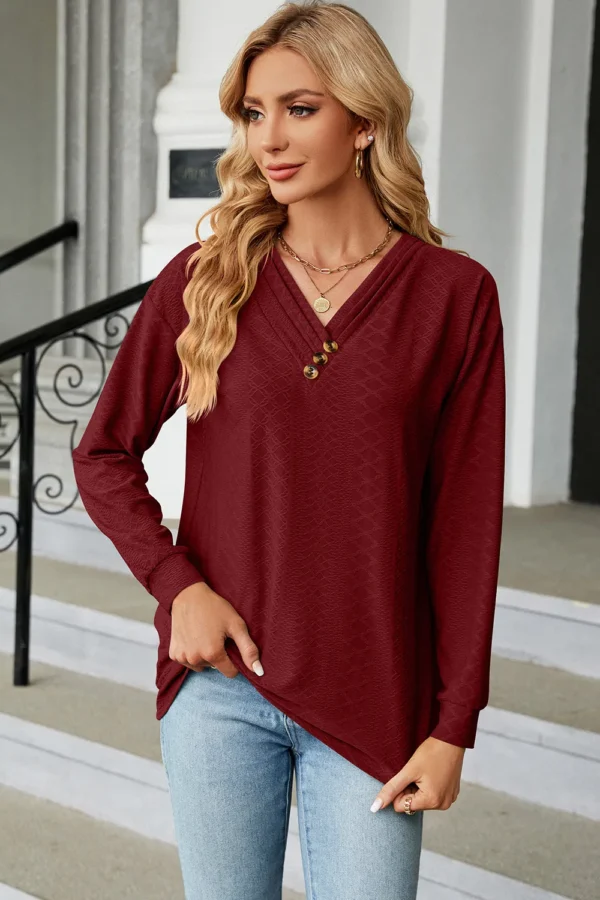 V-Neck Long Sleeves T-Shirt - Image 15