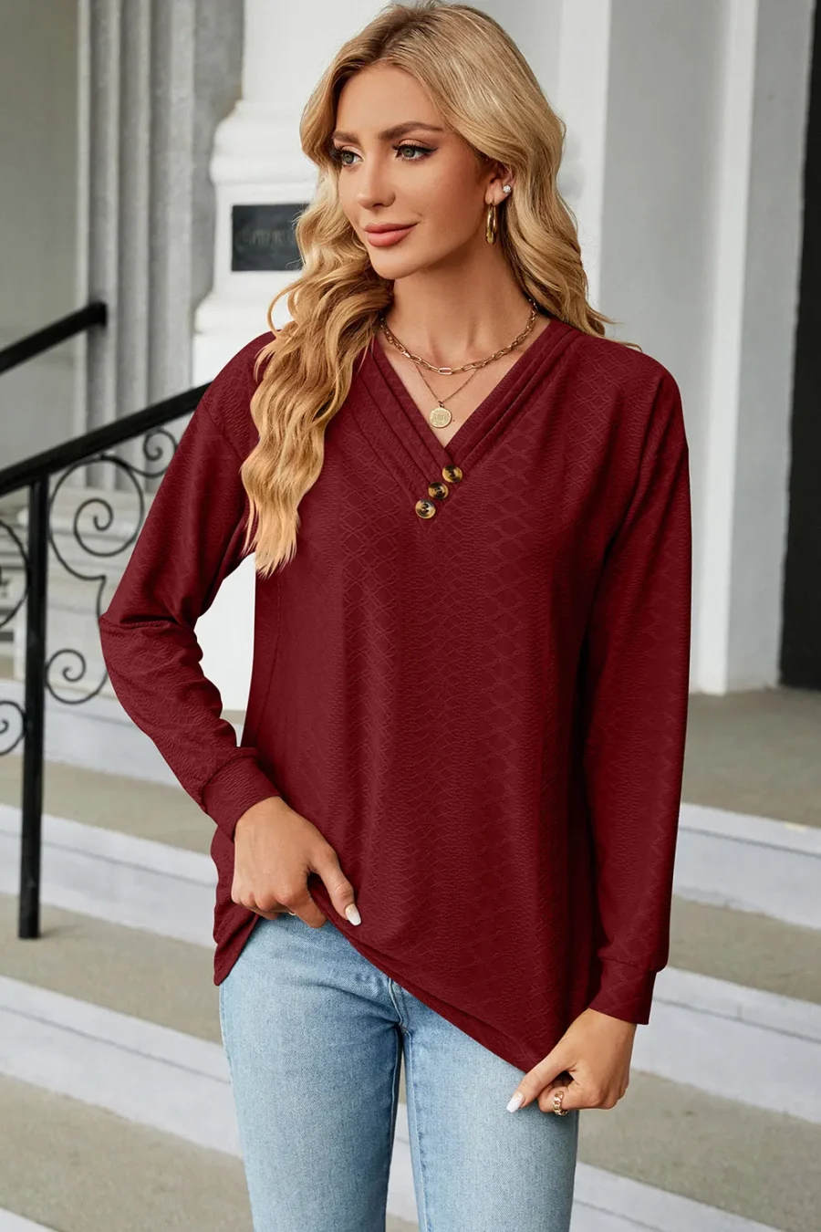 V-Neck Long Sleeves T-Shirt - Image 15