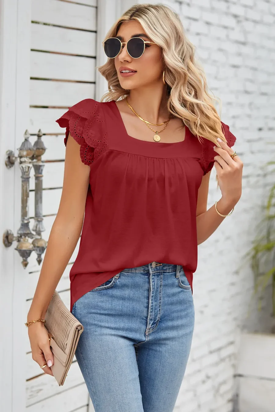 Square collar petal T-shirt top - Image 11