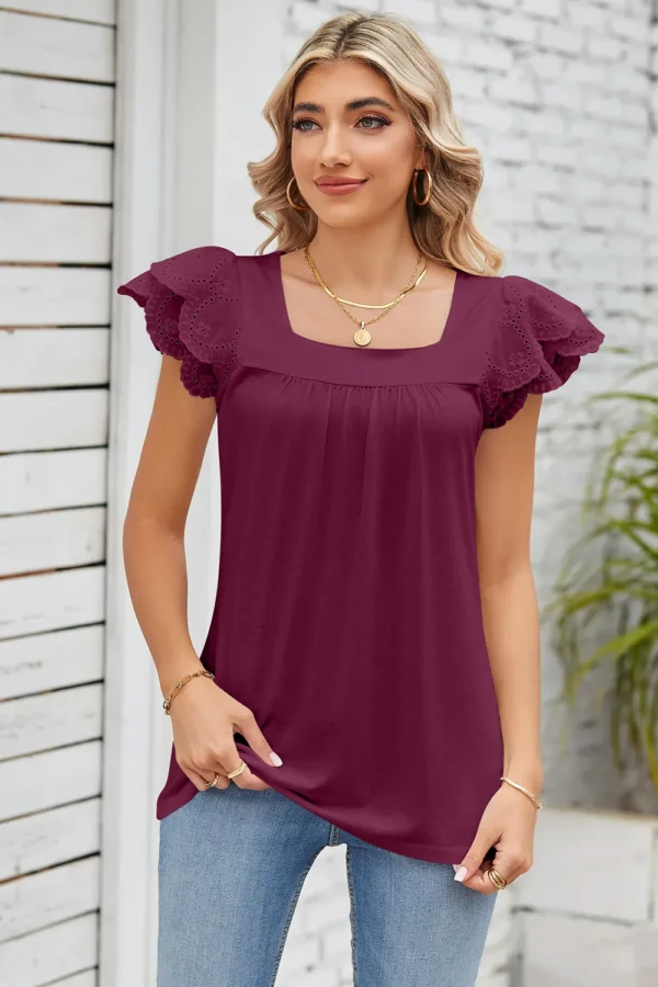 Square collar petal T-shirt top - Image 20