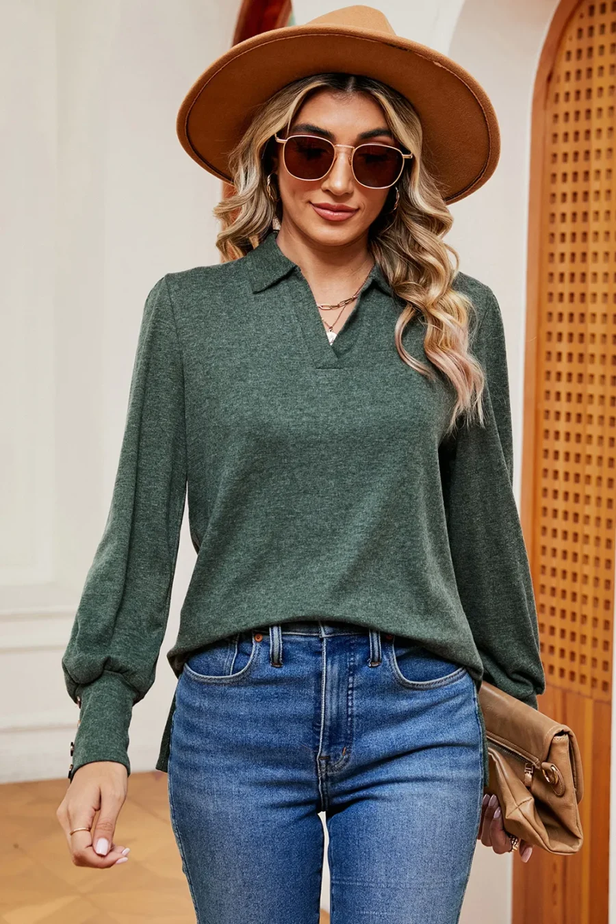 Collar loose brushed T-shirt - Image 7