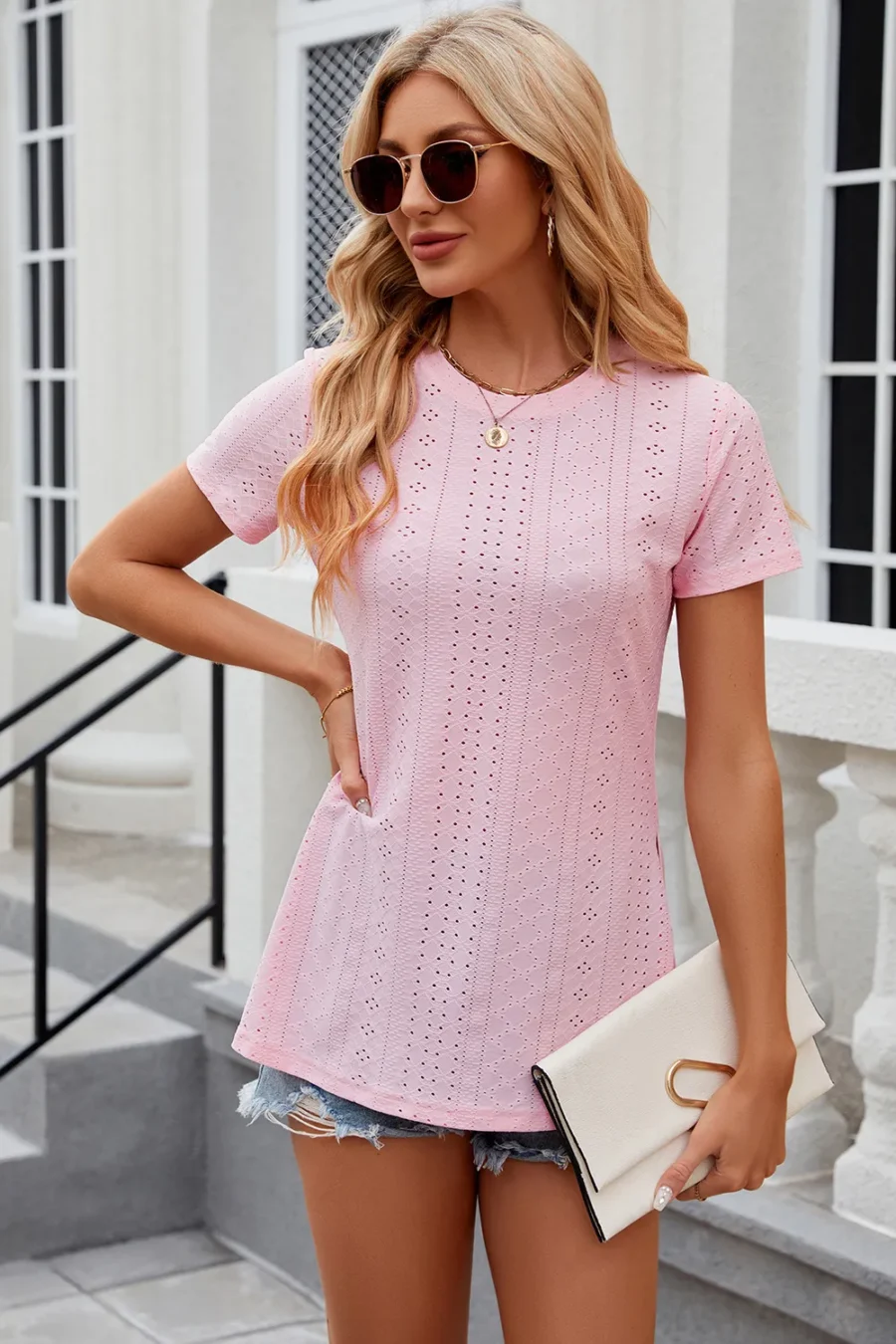 Round neck loose slit T-shirt - Image 9