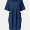 Cotton-linen pleated pocket dress for women - detail 11