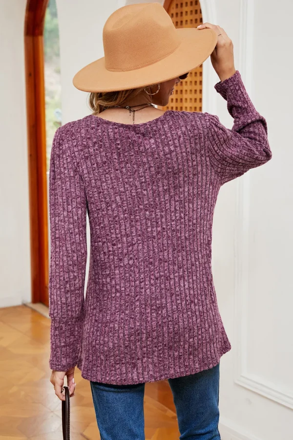 Square collar brushed button loose T-shirt - Image 18