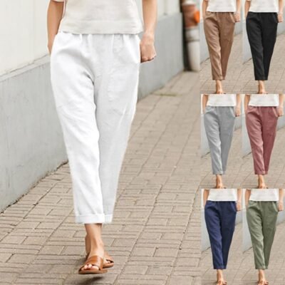Cotton linen casual pant women