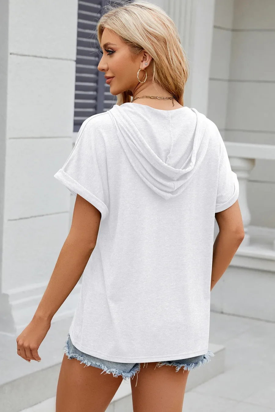 hooded button loose T-shirt - Image 8