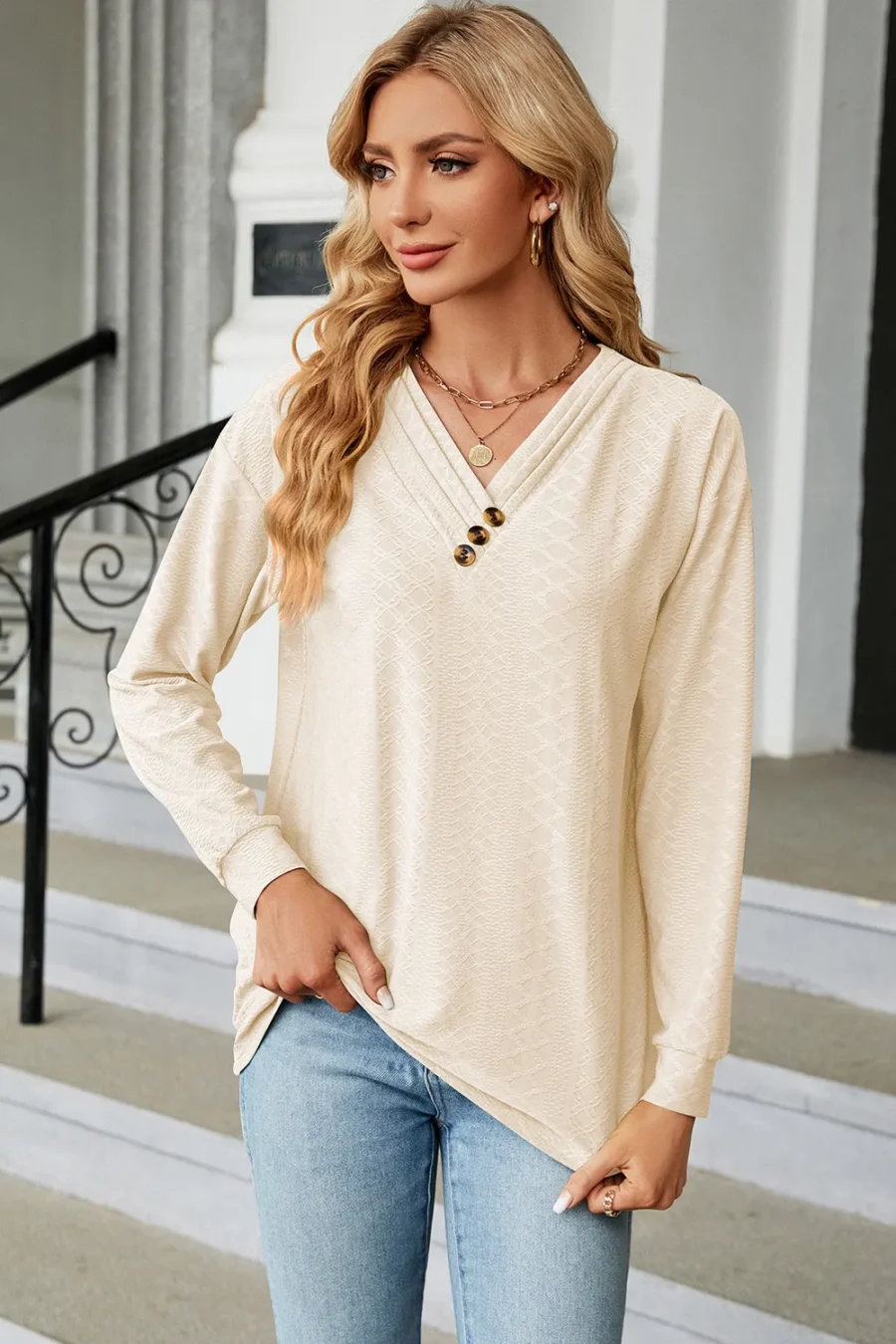 V-Neck Long Sleeves T-Shirt - Image 27