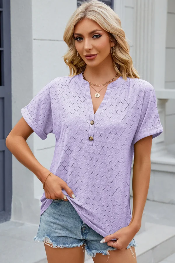 V-neck button T-shirt top - Image 18