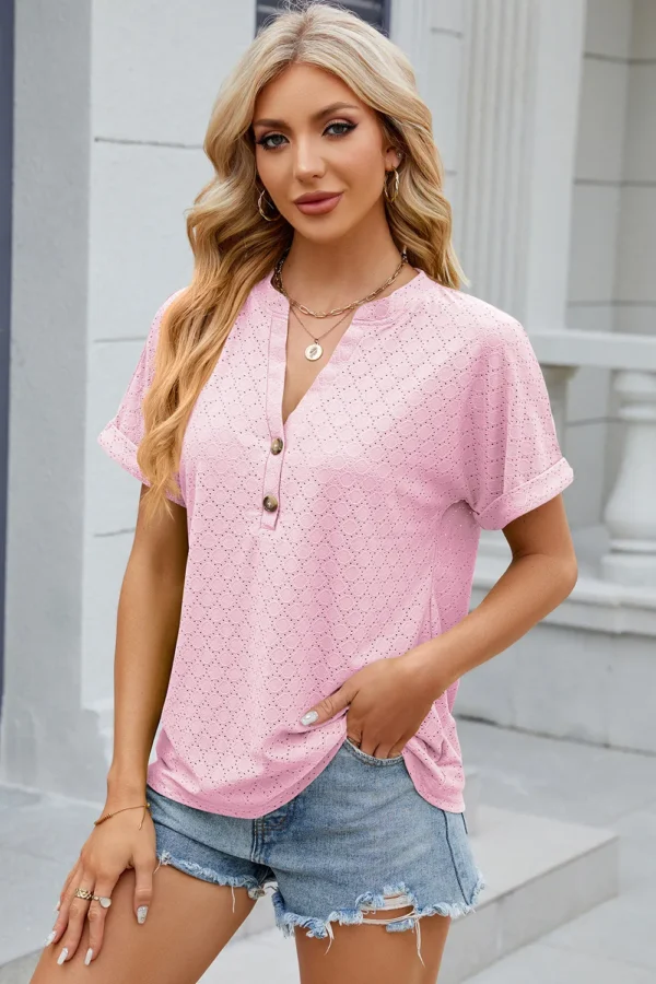 V-neck button T-shirt top - Image 31