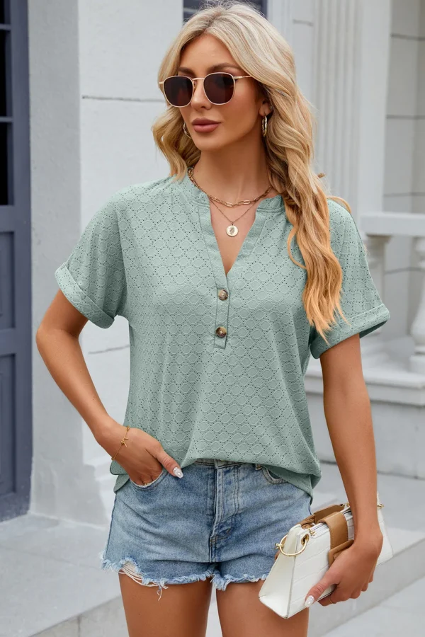 V-neck button T-shirt top - Image 15
