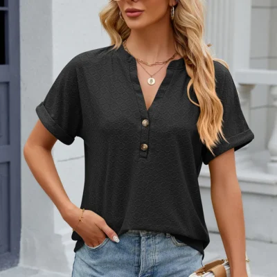 V-neck button T-shirt top