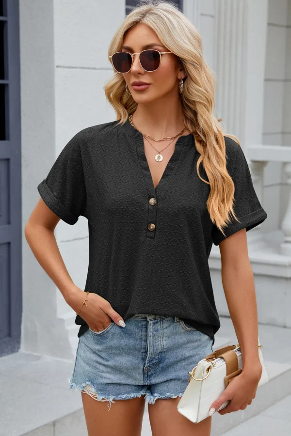 V-neck button T-shirt top