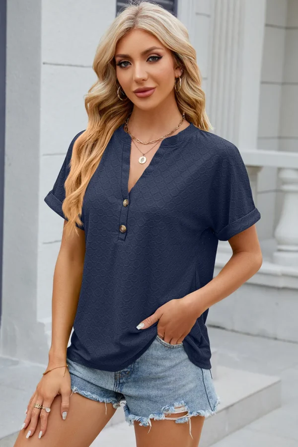 V-neck button T-shirt top - Image 7