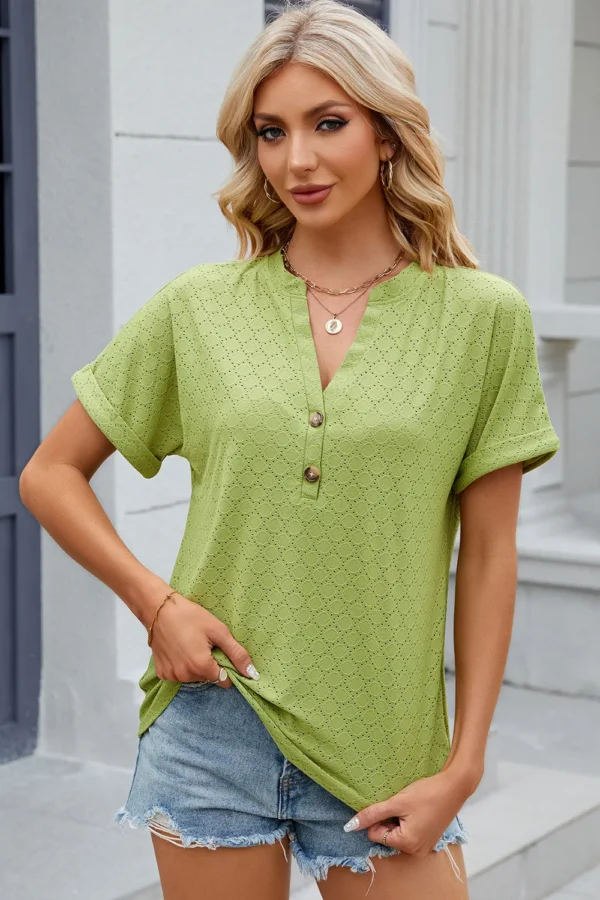 V-neck button T-shirt top - Image 25